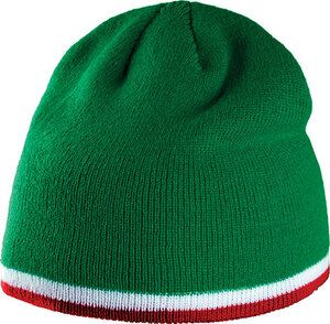 K-up KP515 - BEANIE HAT WITH BI-COLOUR BOTTOM BAND Kelly Green / White / Red