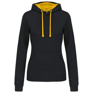 Kariban K465 - Ladies’ contrast hooded sweatshirt Black / Yellow