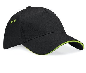 Beechfield BF15C - 5 Panel Cap 100% Cotton Black/Lime