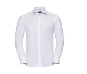 Russell Collection JZ962 - Long Sleeve Herringbone Shirt White