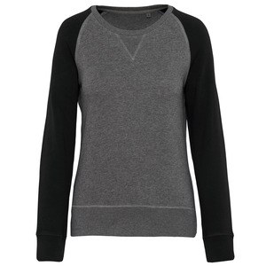 Kariban K492 - Women's organic two-tone round neck sweatshirt with raglan sleeves Grey Heather/ Black