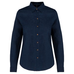 Kariban K589 - Women's long-sleeved linen and cotton shirt Navy