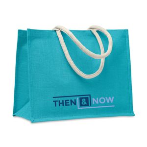 GiftRetail MO6443 - AURA Jute bag with cotton handle Turquoise