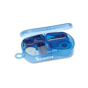 GiftRetail MO7623 - BUROBOX Stationery set in plastic box Transparent Blue