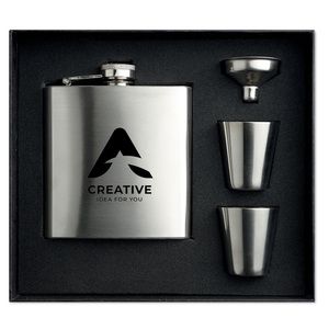 GiftRetail MO8321 - SLIMMY FLASK SET Slim hip flask w 2 cups set matt silver