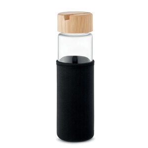 GiftRetail MO2106 - TINAROO Glass bottle bamboo lid 600ml Black