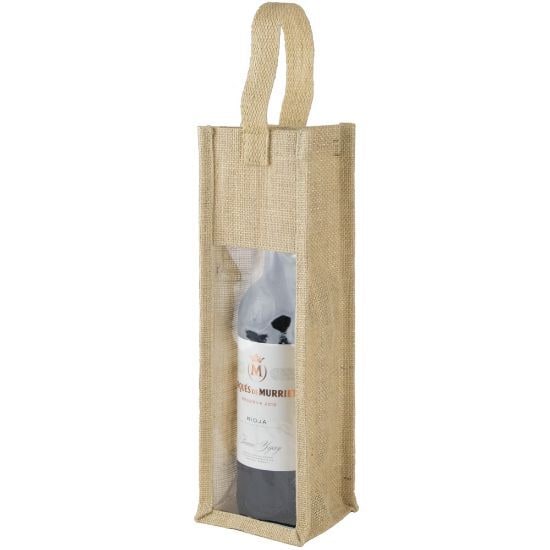 EgotierPro 37518 - Jute Wine Bag with Transparent Window TASTE