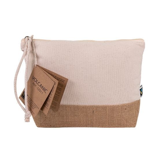 EgotierPro 52011 - Fairtrade Cotton Zip Pouch with Cord Handle VOLCANIC