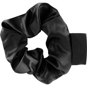 EgotierPro 52530 - Satin Scrunchie with Textile Label COMBIN Black